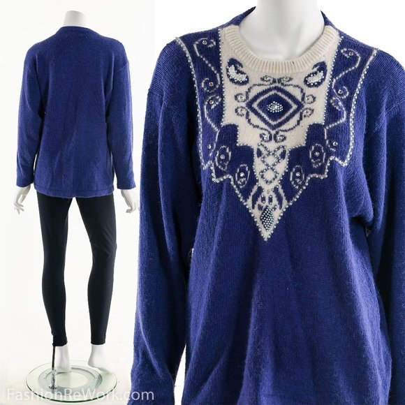 Southwest Sweater, Vintage Western Sweater, Purple Western Sweater, Vintage Purp - Picture 2 of 8